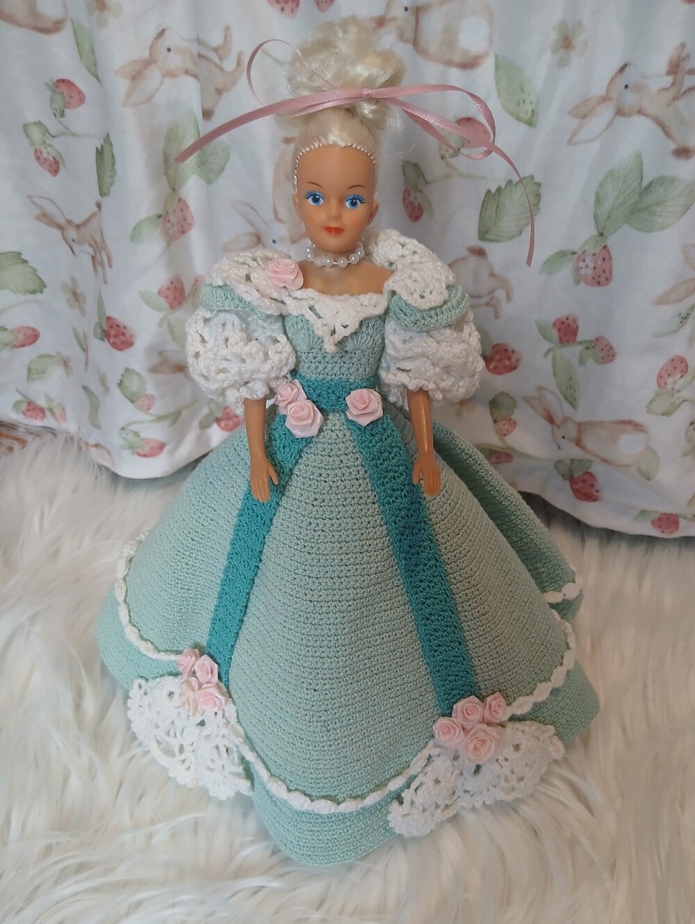 Vintage Handmade Crocheted Barbie Doll Dress + Doll